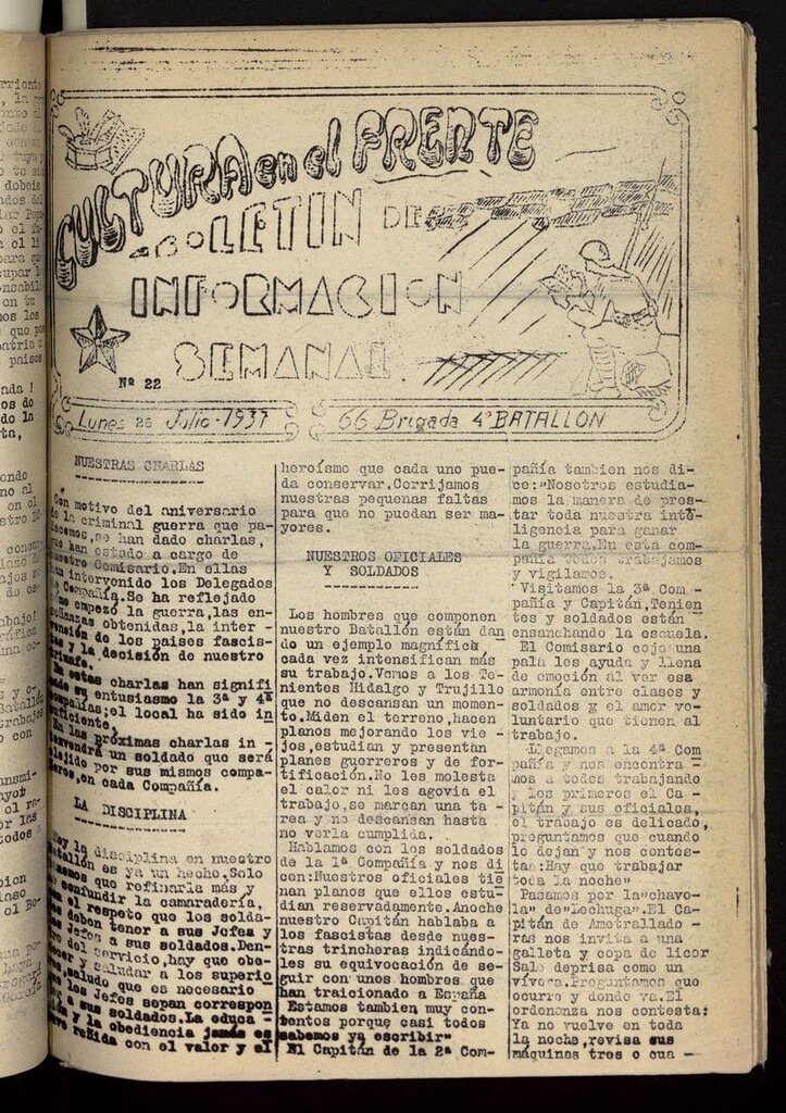 Miniatura de Cultura en el Frente: boletín de información semanal del 26 de julio de 1937