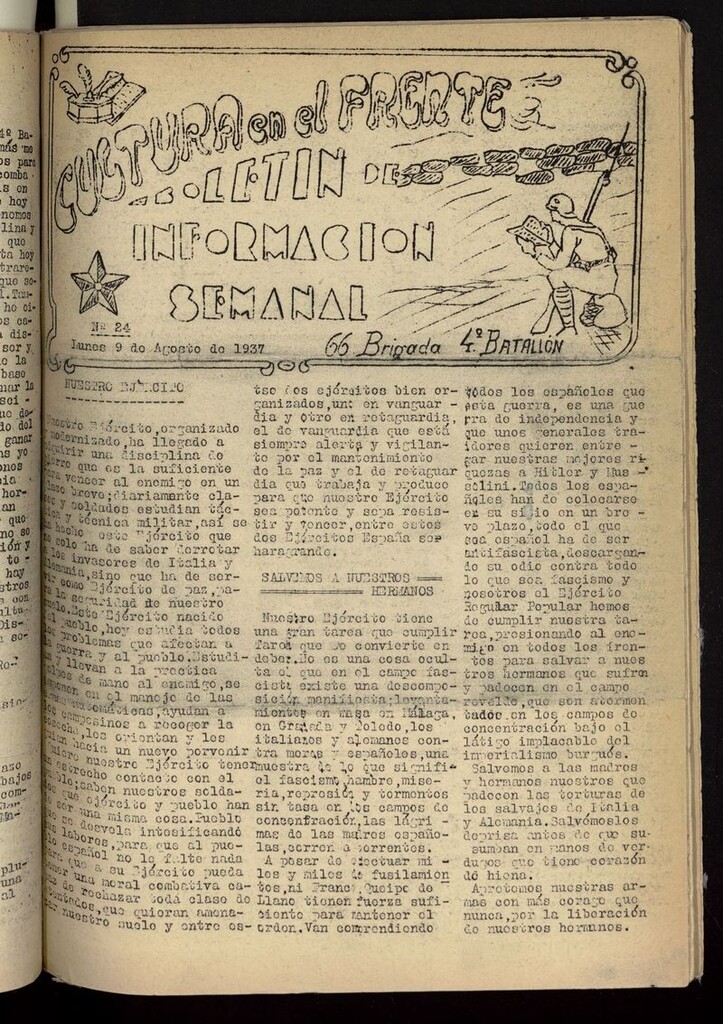 Miniatura de Cultura en el Frente: boletín de información semanal del 9 de agosto de 1937