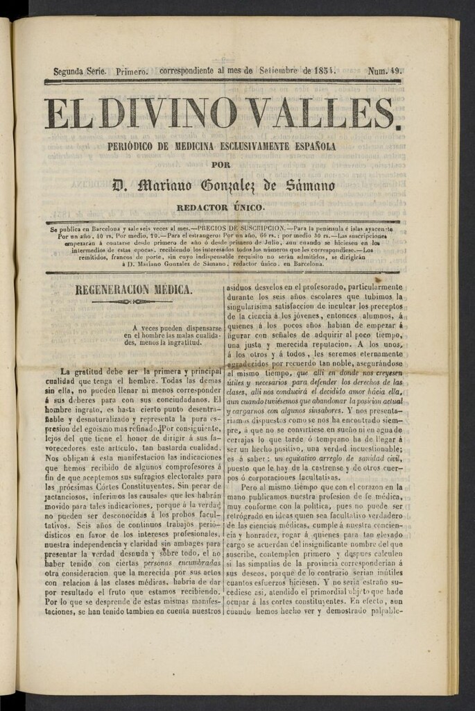 Miniatura de El Divino Vallés del 1 de septiembre de 1854, nº 49