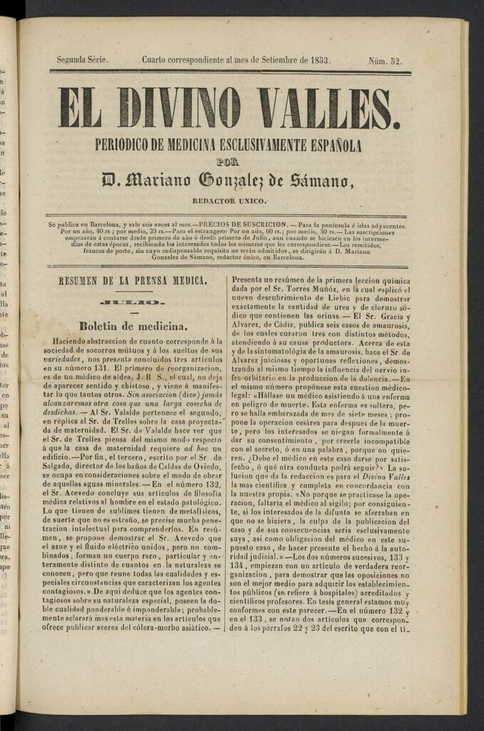 Miniatura de El Divino Vallés del 4 de septiembre de 1853 [sic], nº 52