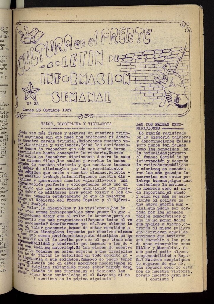 Miniatura de Cultura en el Frente: boletín de información semanal del 25 de octubre de 1937