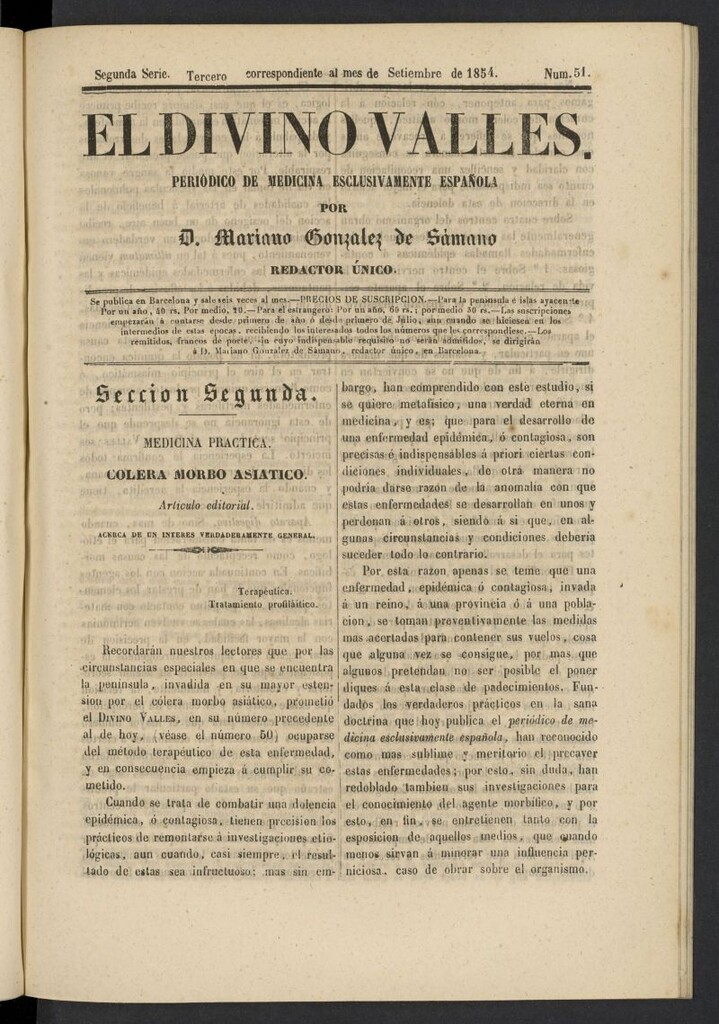Miniatura de El Divino Vallés del 3 de septiembre de 1854, nº 51