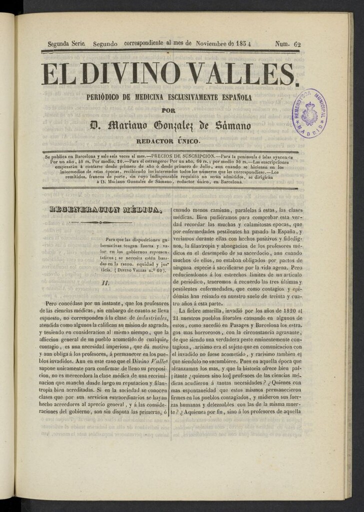 Miniatura de El Divino Vallés del 2 de noviembre de 1854, nº 62
