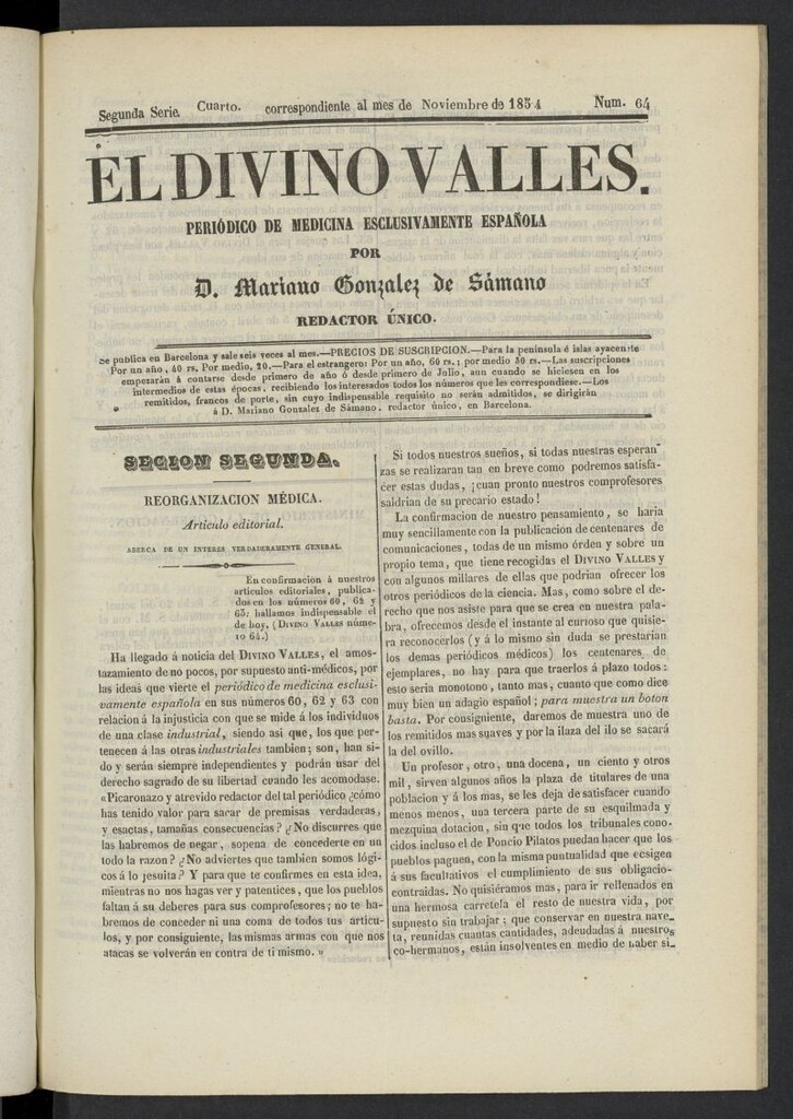 Miniatura de El Divino Vallés del 4 de noviembre de 1854, nº 64