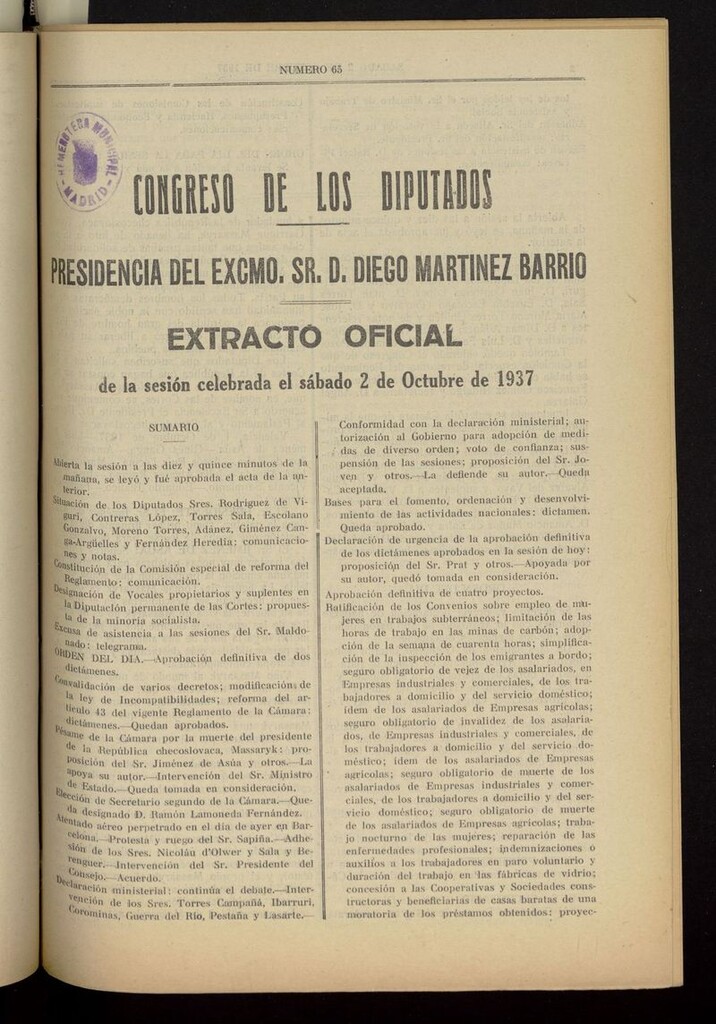 Miniatura de Boletín del Congreso de los Diputados del 2 de octubre de 1937