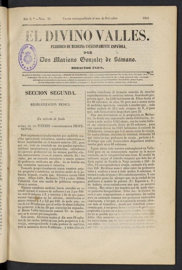 Miniatura de El Divino Vallés del 4 de septiembre de 1851, nº 36