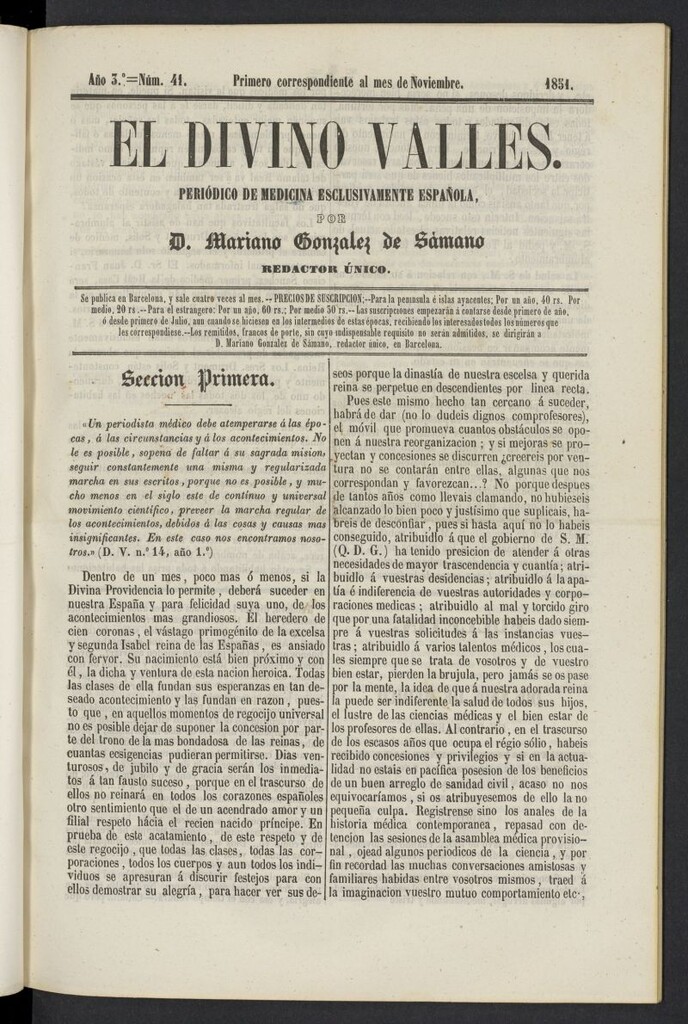 Miniatura de El Divino Vallés del 1 de noviembre de 1851, nº 41