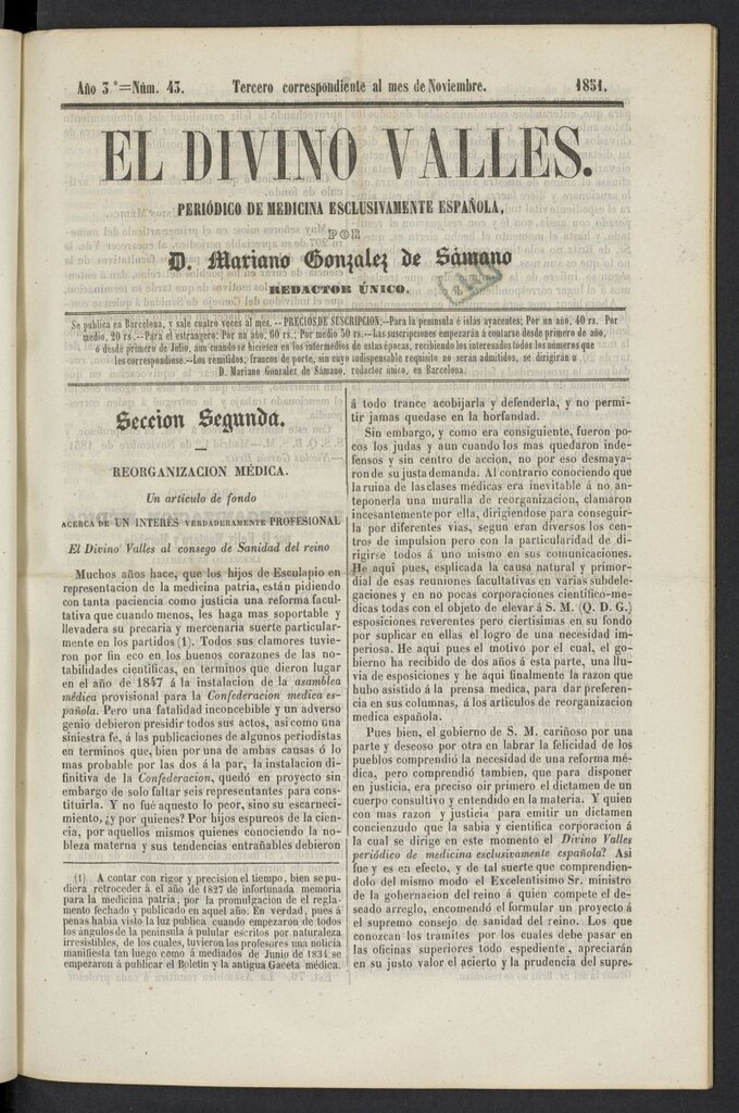 Miniatura de El Divino Vallés del 3 de noviembre de 1851, nº 43