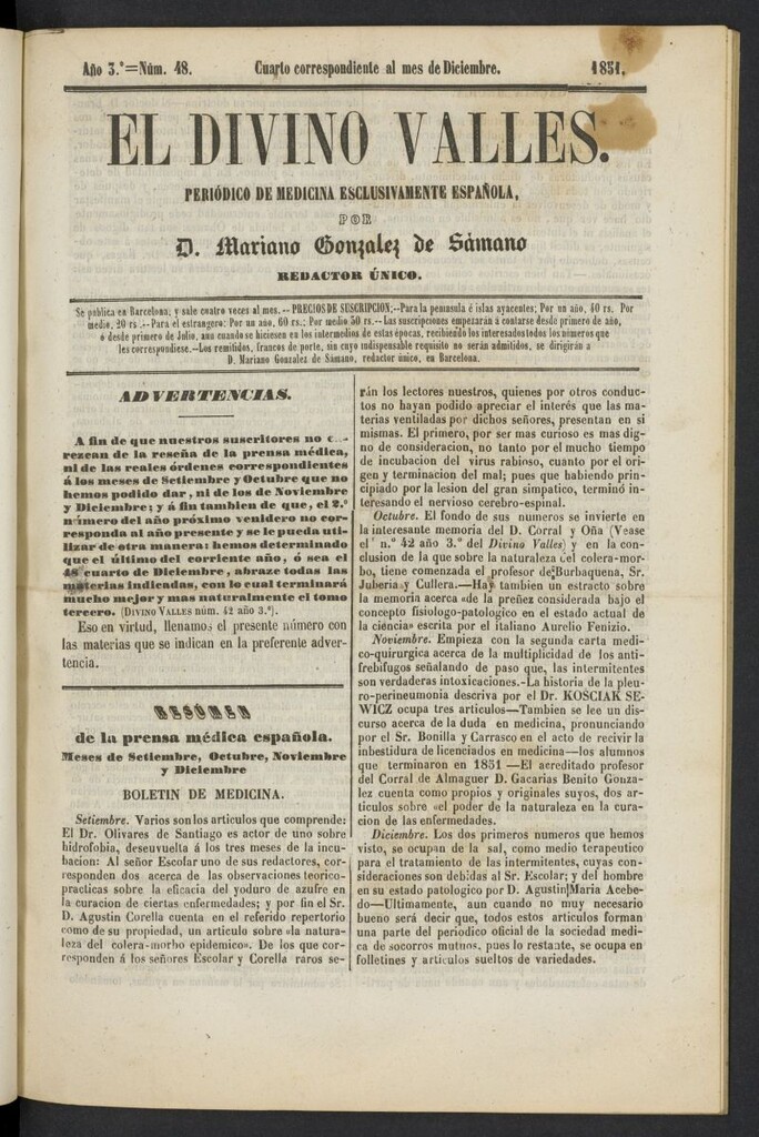 Miniatura de El Divino Vallés del 4 de diciembre de 1851, nº 48
