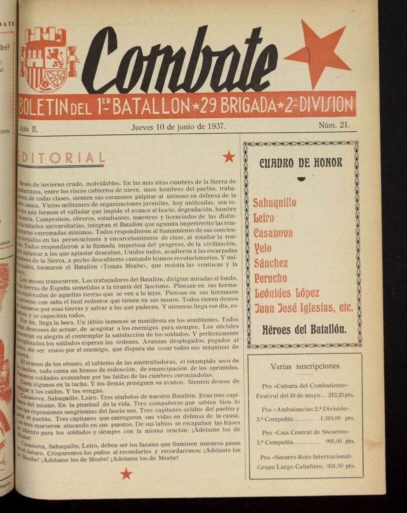 Miniatura de Combate (Cercedilla, 1937) del 10 de junio de 1937