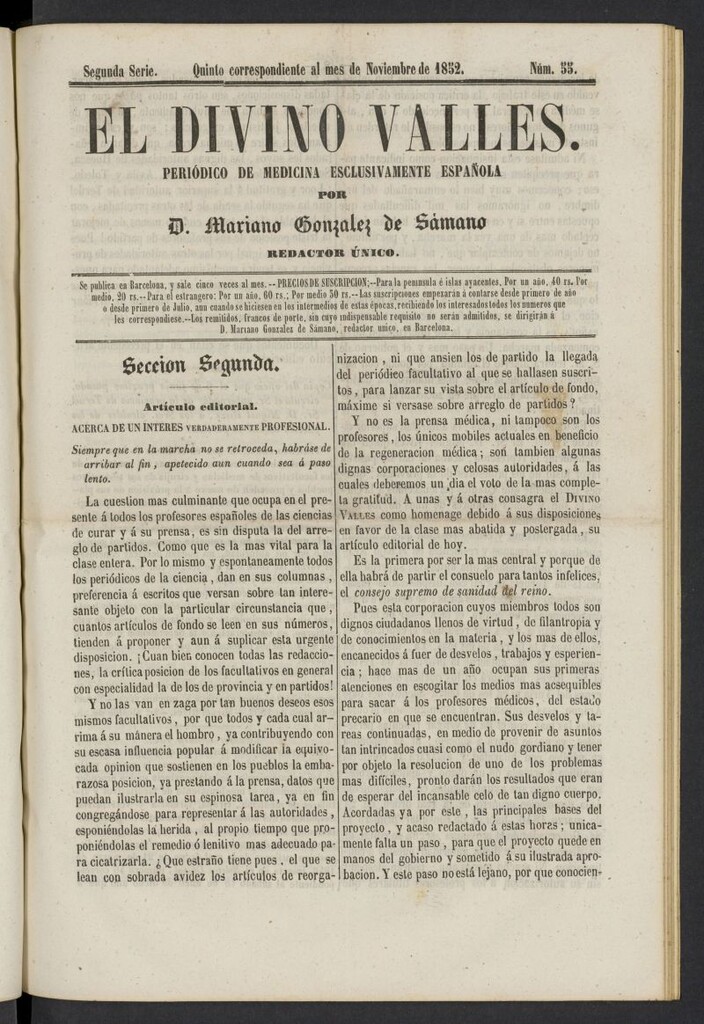 Miniatura de El Divino Vallés del 5 de noviembre de 1852, nº 55