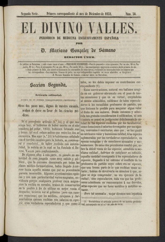 Miniatura de El Divino Vallés del 1 de diciembre de 1852, nº 56