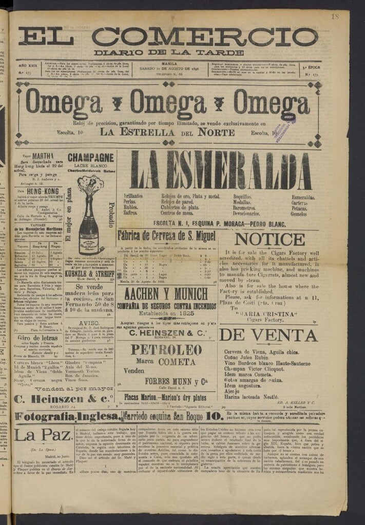 Miniatura de El Comercio: diario de la tarde del 20 de agosto de 1898, nº 179