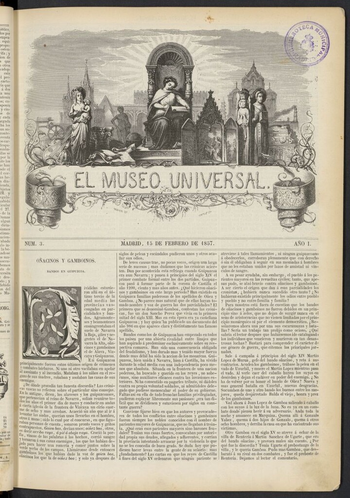 Miniatura de El Museo Universal : periódico de ciencias, literatura, artes, industria y conocimientos útiles del 15 de febrero de 1857, nº 3