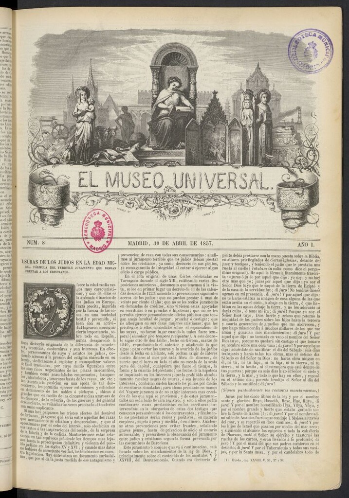 Miniatura de El Museo Universal : periódico de ciencias, literatura, artes, industria y conocimientos útiles del 30 de abril de 1857, nº 8