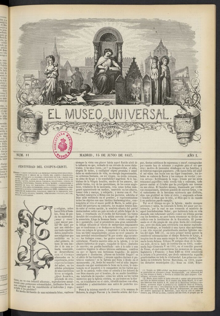 Miniatura de El Museo Universal : periódico de ciencias, literatura, artes, industria y conocimientos útiles del 15 de junio de 1857, nº 11