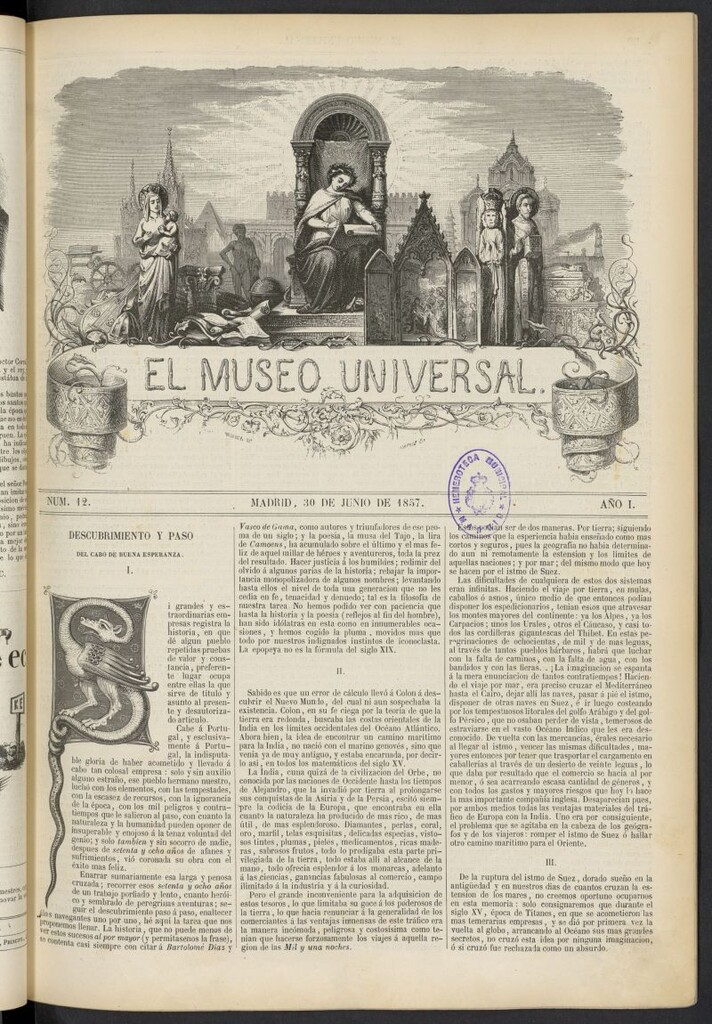 Miniatura de El Museo Universal : periódico de ciencias, literatura, artes, industria y conocimientos útiles del 30 de junio de 1857, nº 12