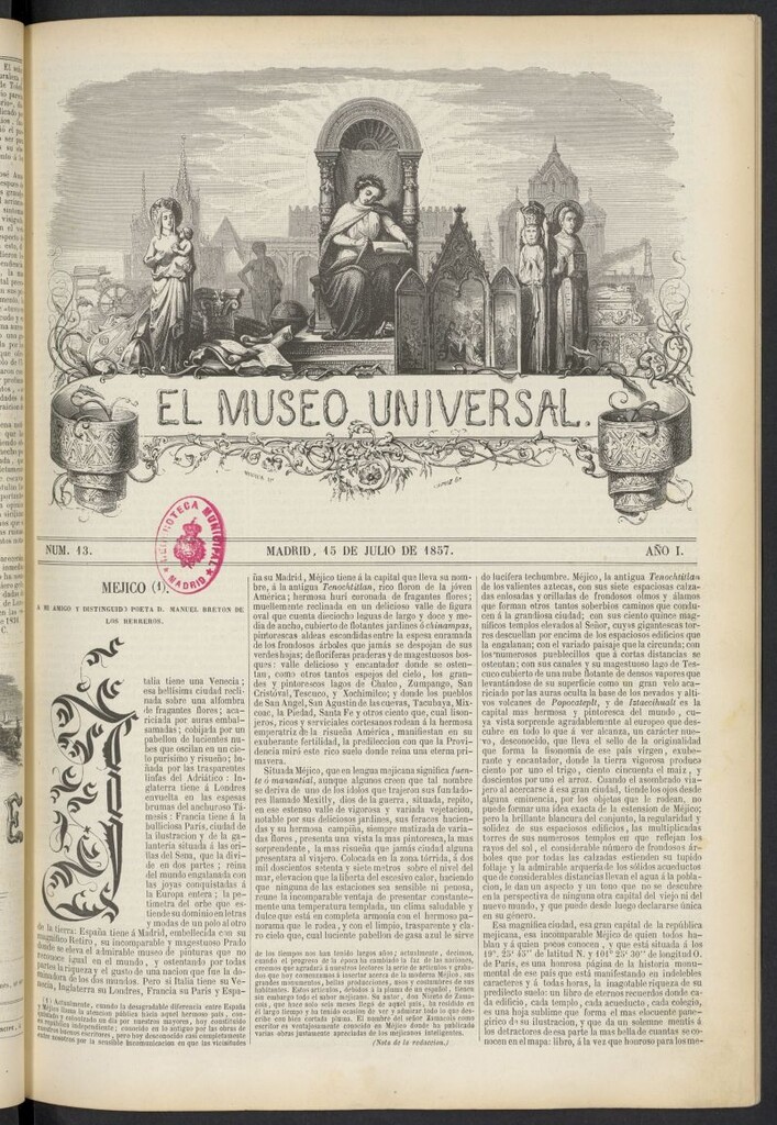 Miniatura de El Museo Universal : periódico de ciencias, literatura, artes, industria y conocimientos útiles del 15 de julio de 1857, nº 13