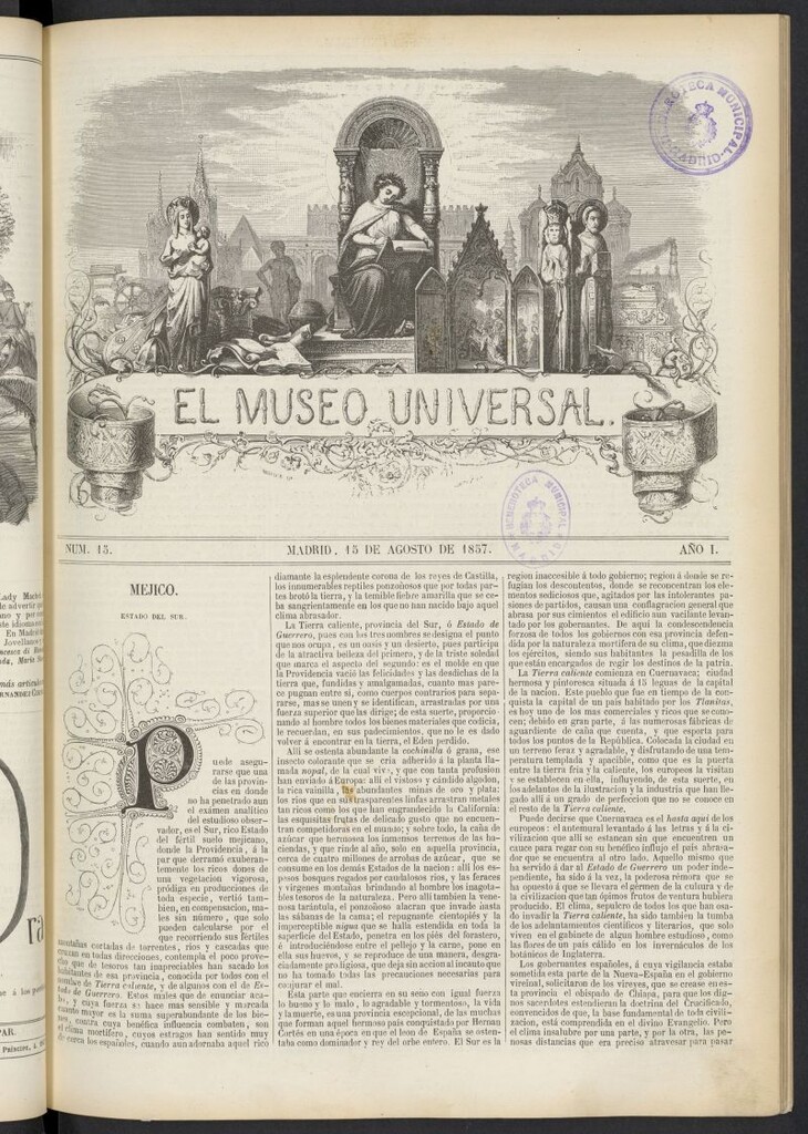 Miniatura de El Museo Universal : periódico de ciencias, literatura, artes, industria y conocimientos útiles del 15 de agosto de 1857, nº 15
