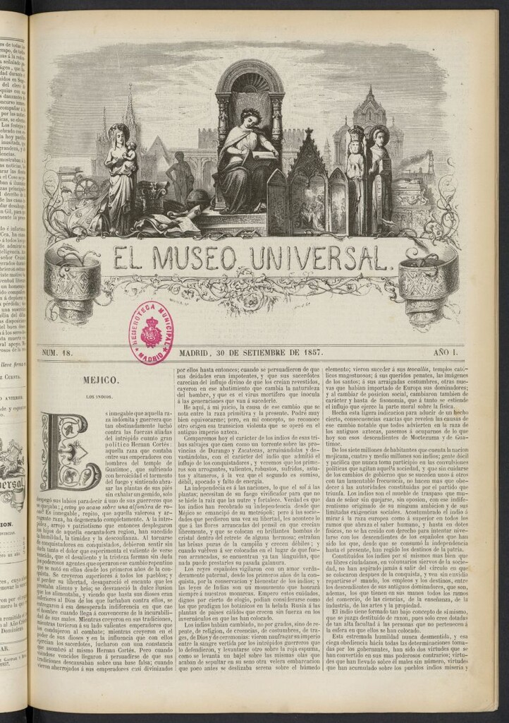 Miniatura de El Museo Universal : periódico de ciencias, literatura, artes, industria y conocimientos útiles del 30 de septiembre de 1857, nº 18
