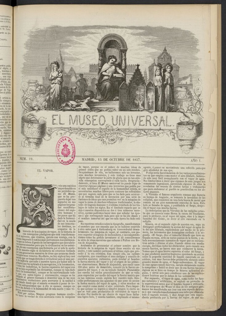 Miniatura de El Museo Universal : periódico de ciencias, literatura, artes, industria y conocimientos útiles del 15 de octubre de 1857, nº 19