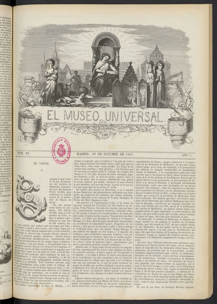 Miniatura de El Museo Universal : periódico de ciencias, literatura, artes, industria y conocimientos útiles del 30 de octubre de 1857, nº 20