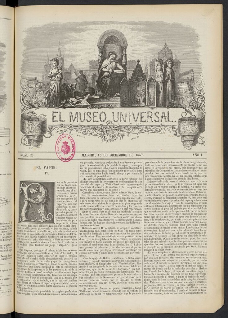 Miniatura de El Museo Universal : periódico de ciencias, literatura, artes, industria y conocimientos útiles del 15 de diciembre de 1857, nº 23
