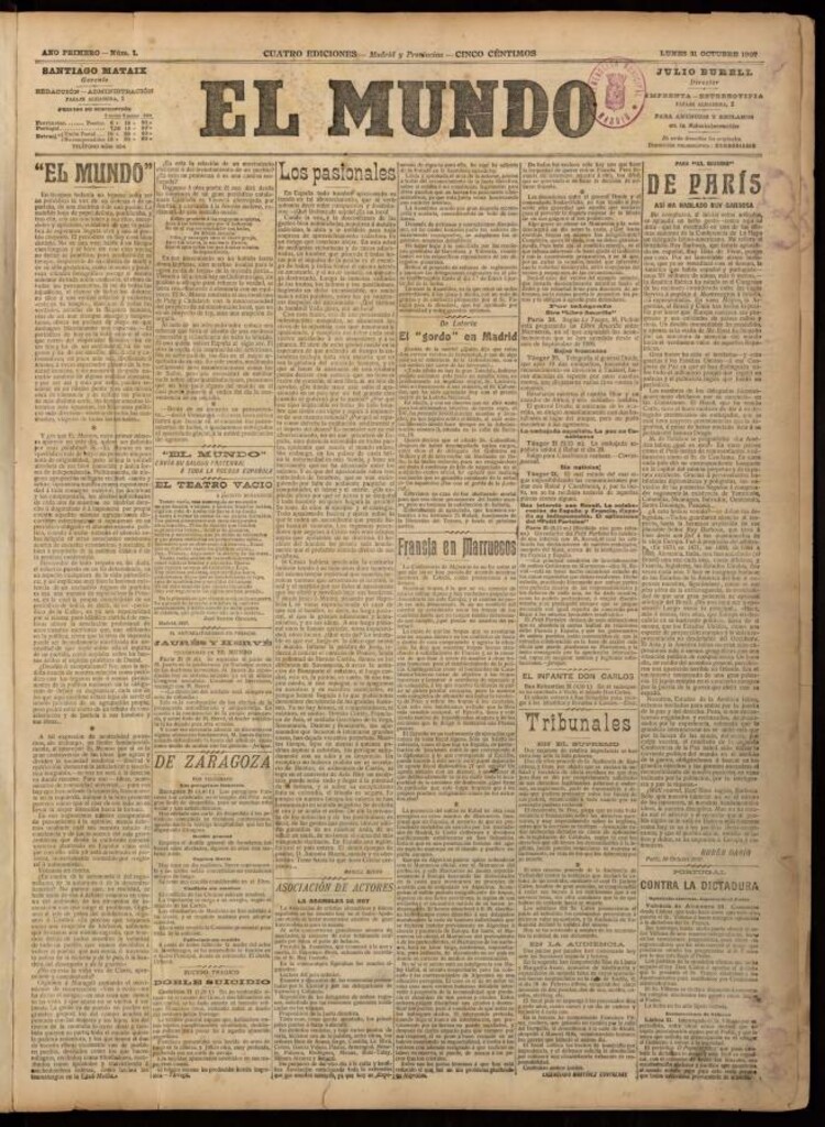 Miniatura de El Mundo del 21 de octubre de 1907, edición de Madrid