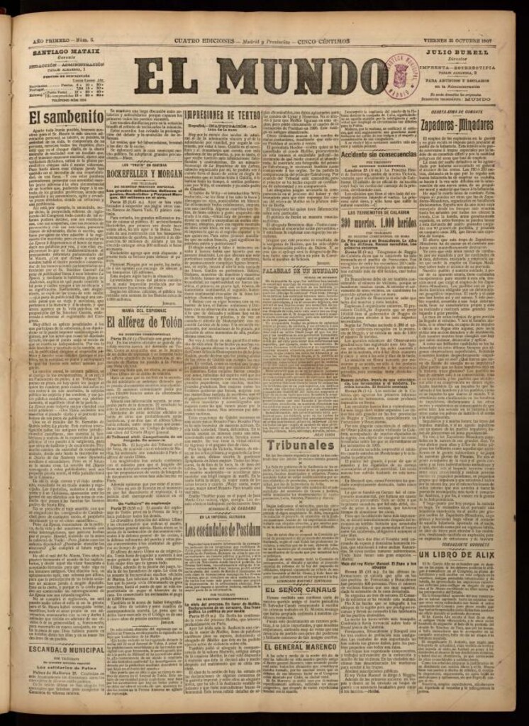 Miniatura de El Mundo del 25 de octubre de 1907, edición de Madrid