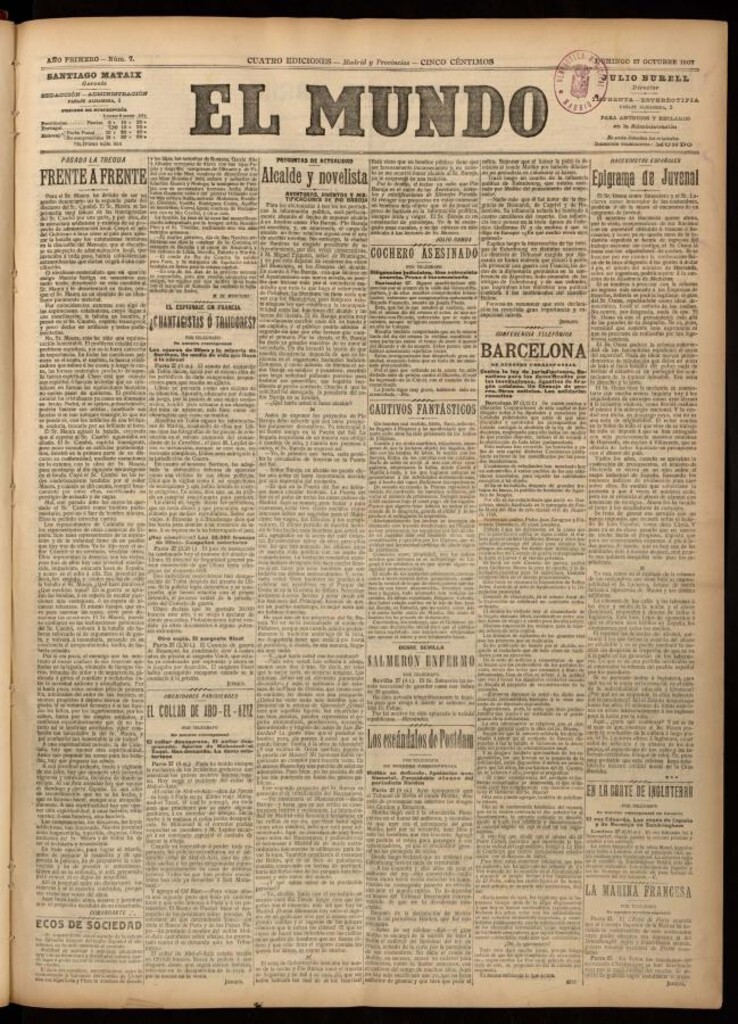 Miniatura de El Mundo del 27 de octubre de 1907, edición de Madrid