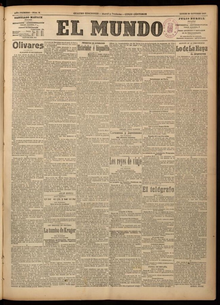 Miniatura de El Mundo del 28 de octubre de 1907, edición de Madrid