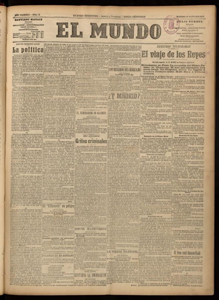 Miniatura de El Mundo del 29 de octubre de 1907, edición de Madrid