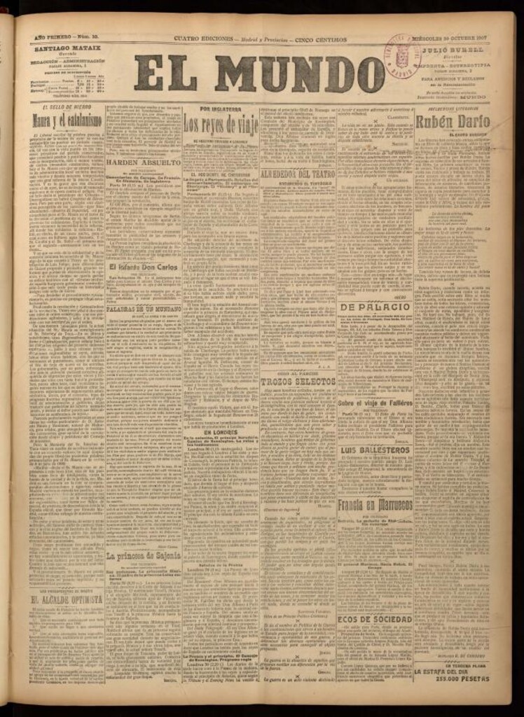 Miniatura de El Mundo del 30 de octubre de 1907, edición de Madrid