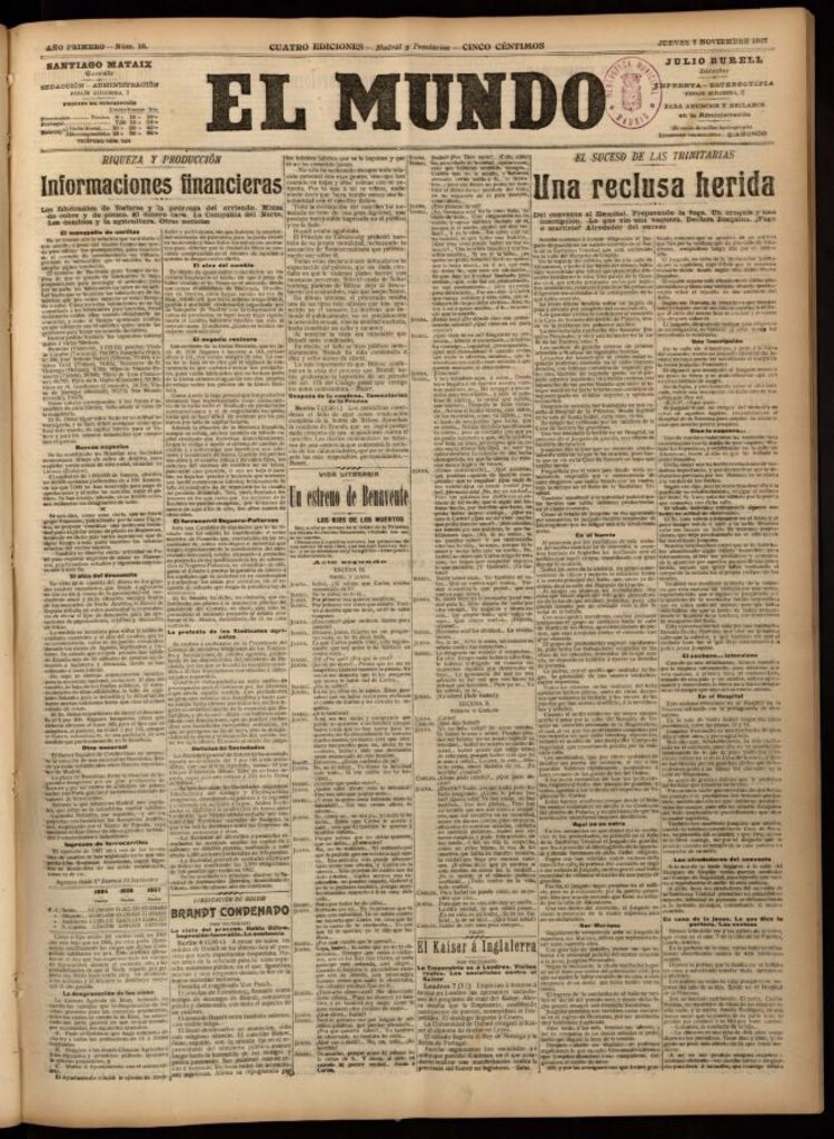 Miniatura de El Mundo del 7 de noviembre de 1907, edición de Madrid
