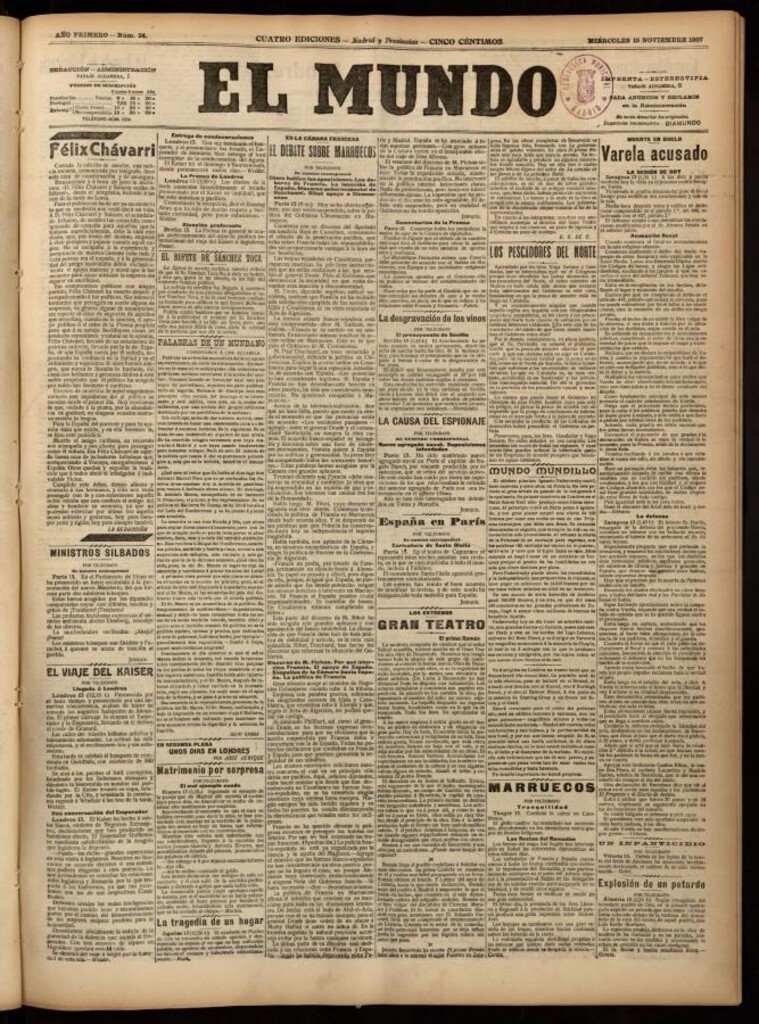 Miniatura de El Mundo del 13 de noviembre de 1907, edición de Madrid