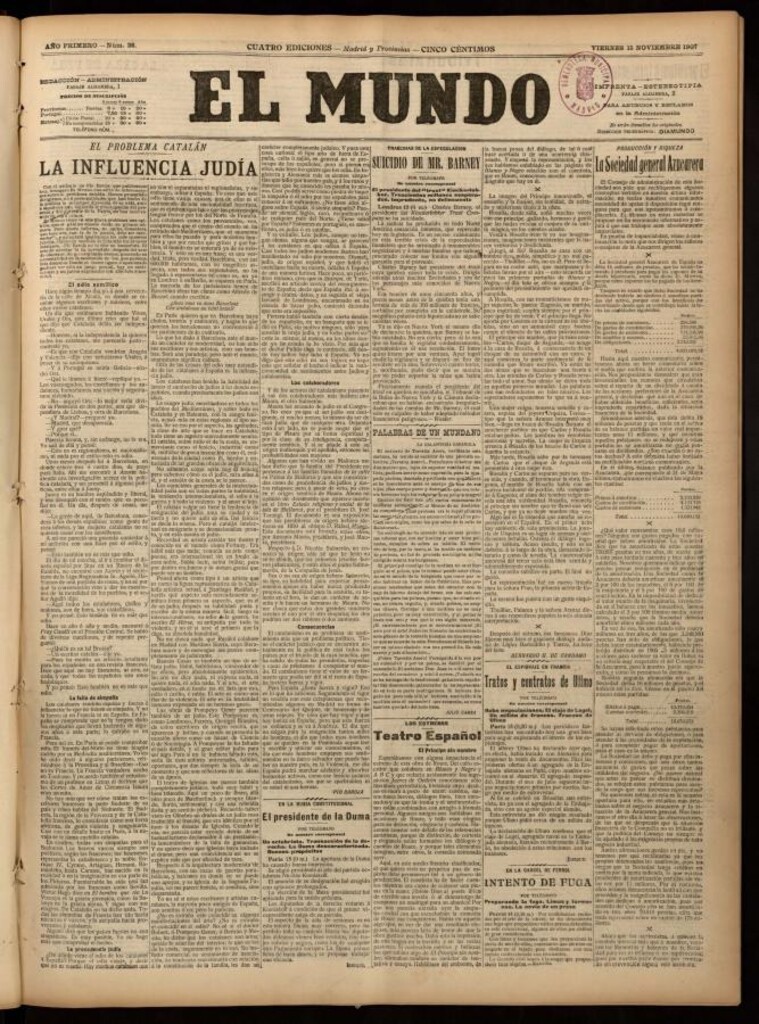 Miniatura de El Mundo del 15 de noviembre de 1907, edición de Madrid
