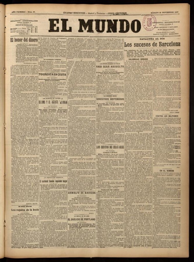 Miniatura de El Mundo del 16 de noviembre de 1907, edición de Madrid