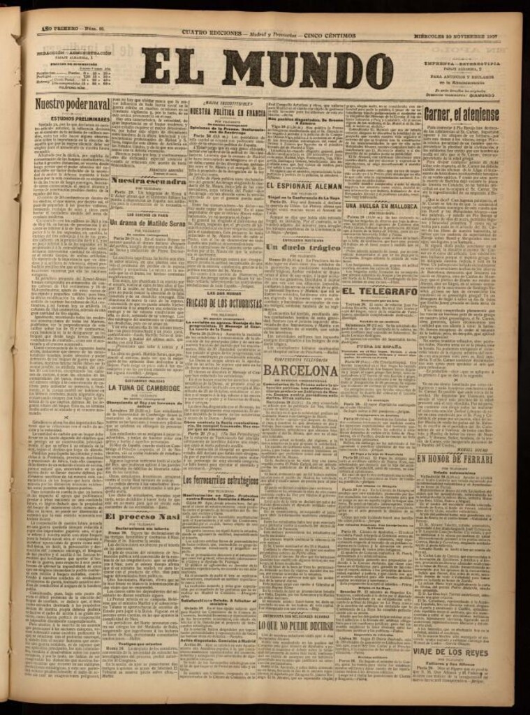 Miniatura de El Mundo del 20 de noviembre de 1907, edición de Madrid
