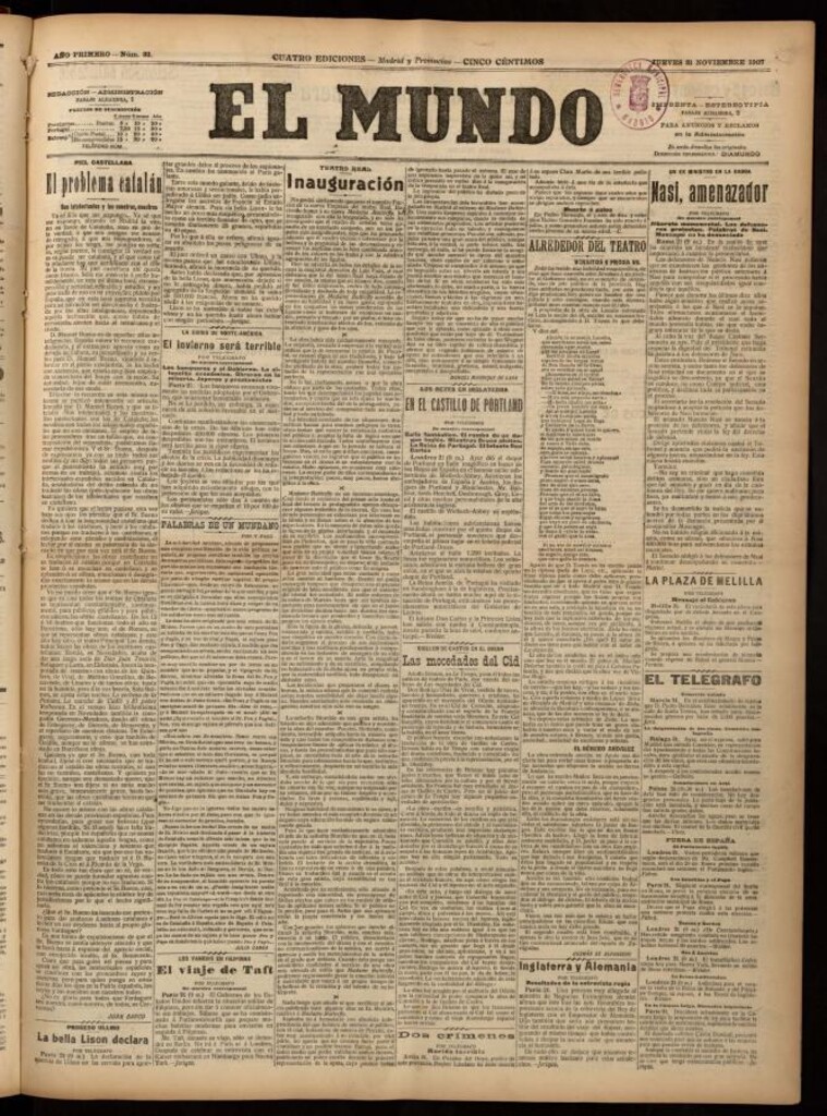 Miniatura de El Mundo del 21 de noviembre de 1907, edición de Madrid
