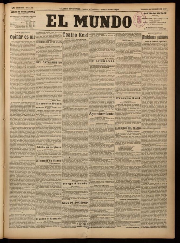 Miniatura de El Mundo del 22 de noviembre de 1907, edición de Madrid