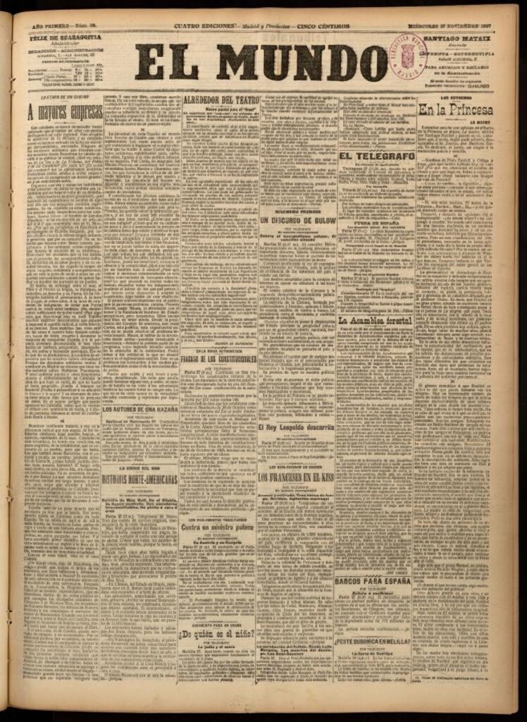 Miniatura de El Mundo del 27 de noviembre de 1907, edición de Madrid