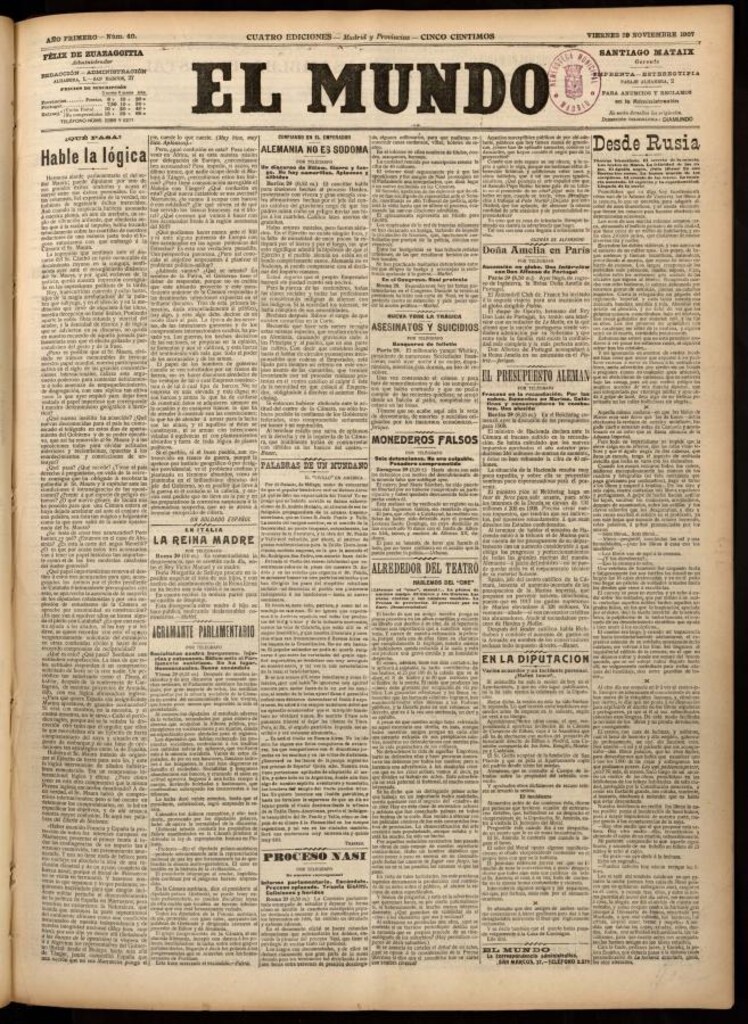 Miniatura de El Mundo del 29 de noviembre de 1907, edición de Madrid
