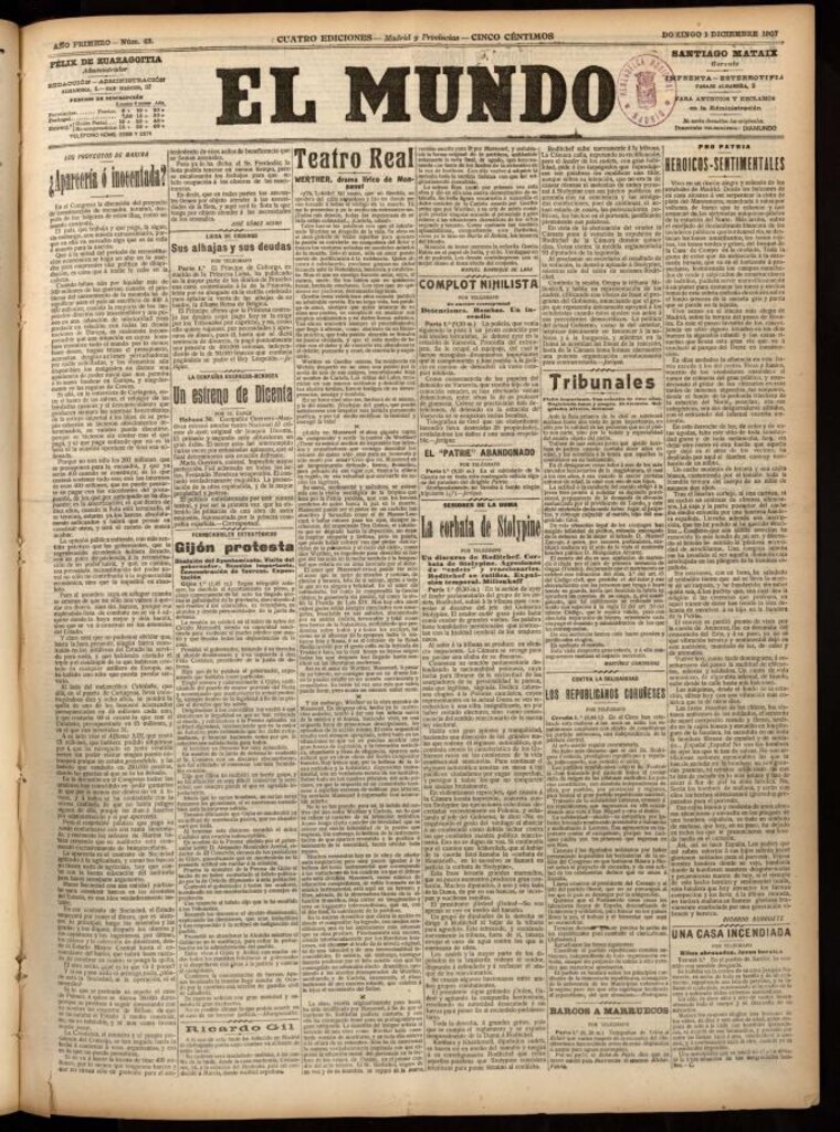 Miniatura de El Mundo del 1 de diciembre de 1907, edición de Madrid