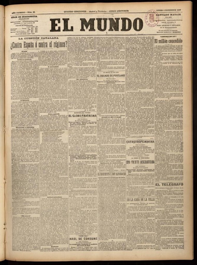 Miniatura de El Mundo del 2 de diciembre de 1907, edición de Madrid