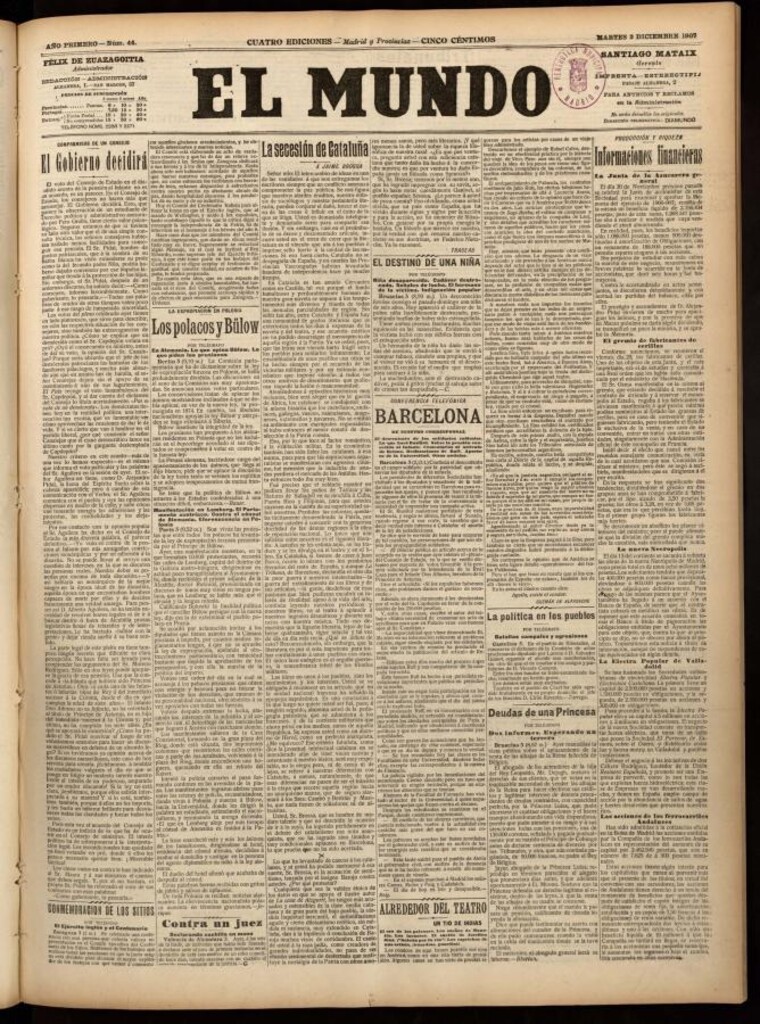 Miniatura de El Mundo del 3 de diciembre de 1907, edición de Madrid
