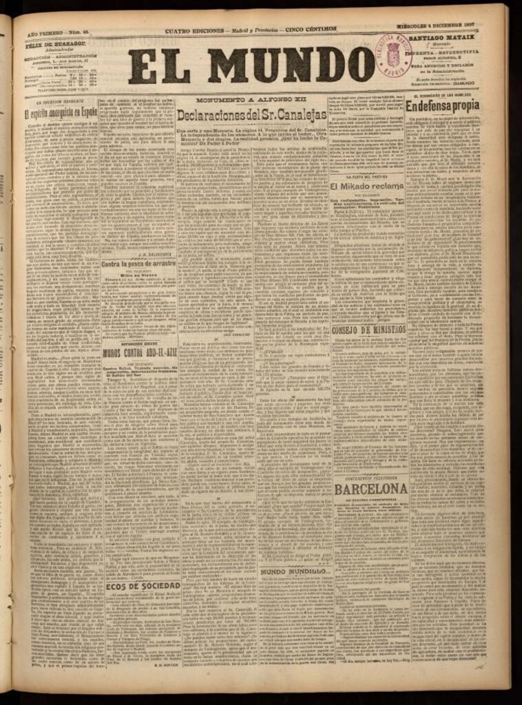 Miniatura de El Mundo del 4 de diciembre de 1907, edición de Madrid