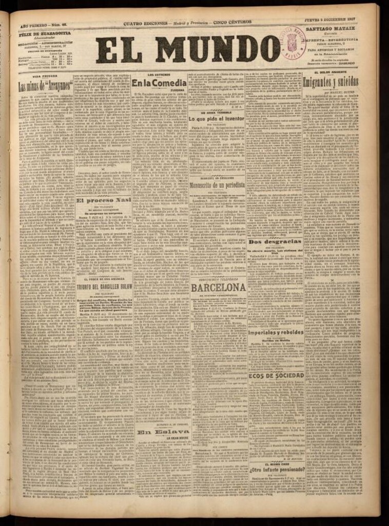 Miniatura de El Mundo del 5 de diciembre de 1907, edición de Madrid
