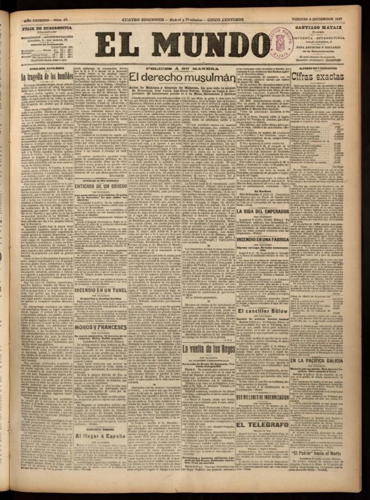 Miniatura de El Mundo del 6 de diciembre de 1907, edición de Madrid