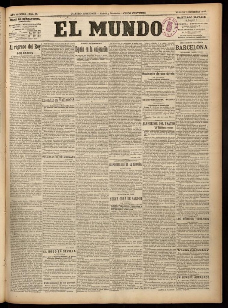 Miniatura de El Mundo del 7 de diciembre de 1907, edición de Madrid