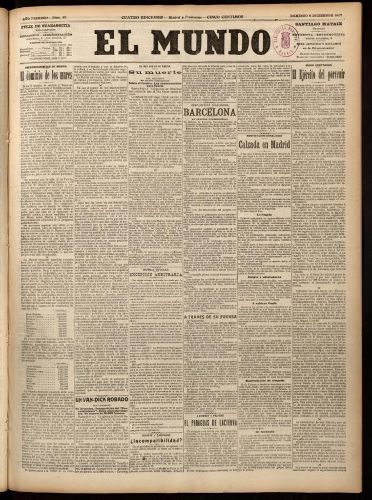 Miniatura de El Mundo del 8 de diciembre de 1907, edición de Madrid
